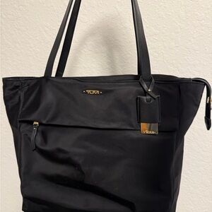 Tumi Black Nylon Tote with Gold Accent Hardware
